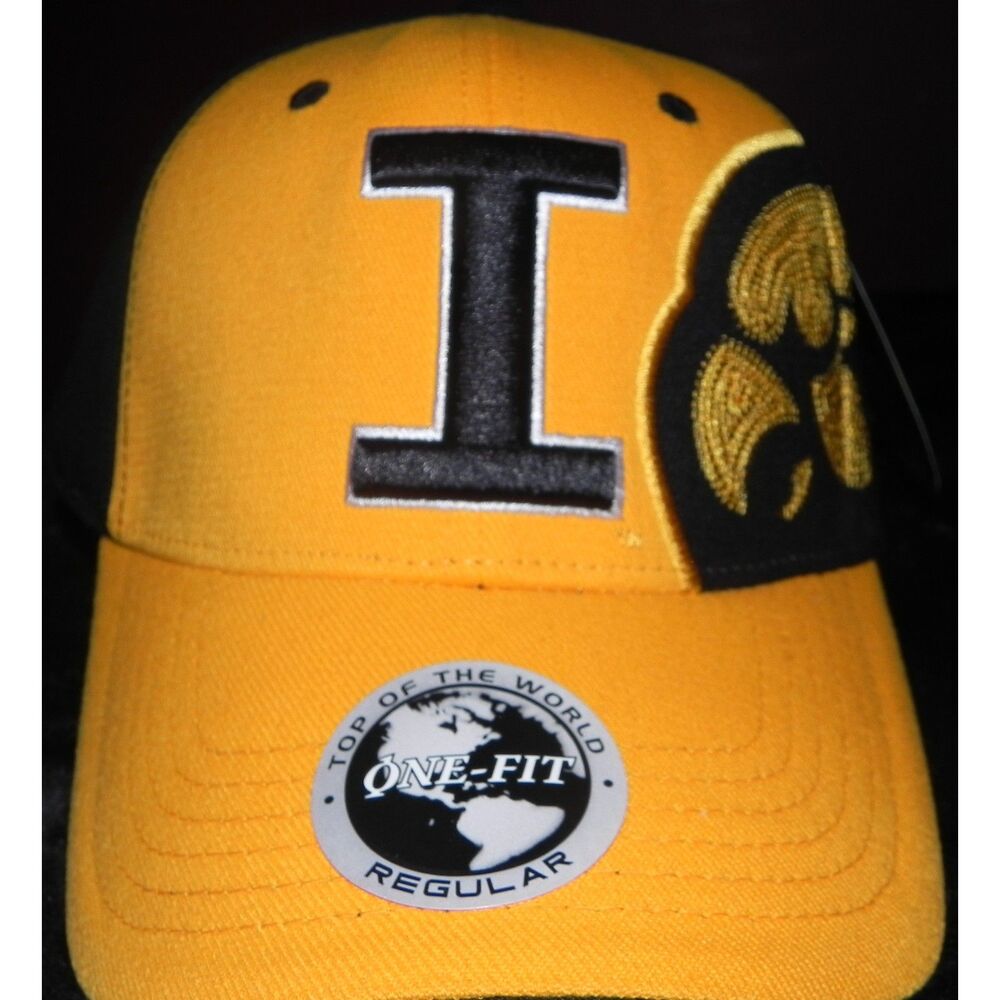 Iowa Hawkeyes Top of the World One-Fit Stretch Hat – Black/Gold – NWT